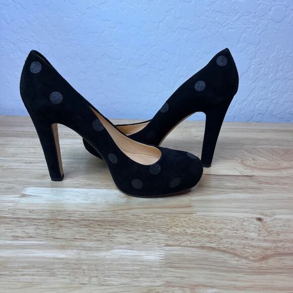 Kate Spade NY Heels Womens 9B Black Pumps Suede Shimmer Polka Dot Italy Made - Picture 5 of 11